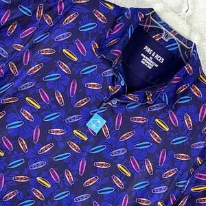 Pins & Aces Polo Shirt Men XXL Blue Performance Floral Surfboard AOP Preppy Golf